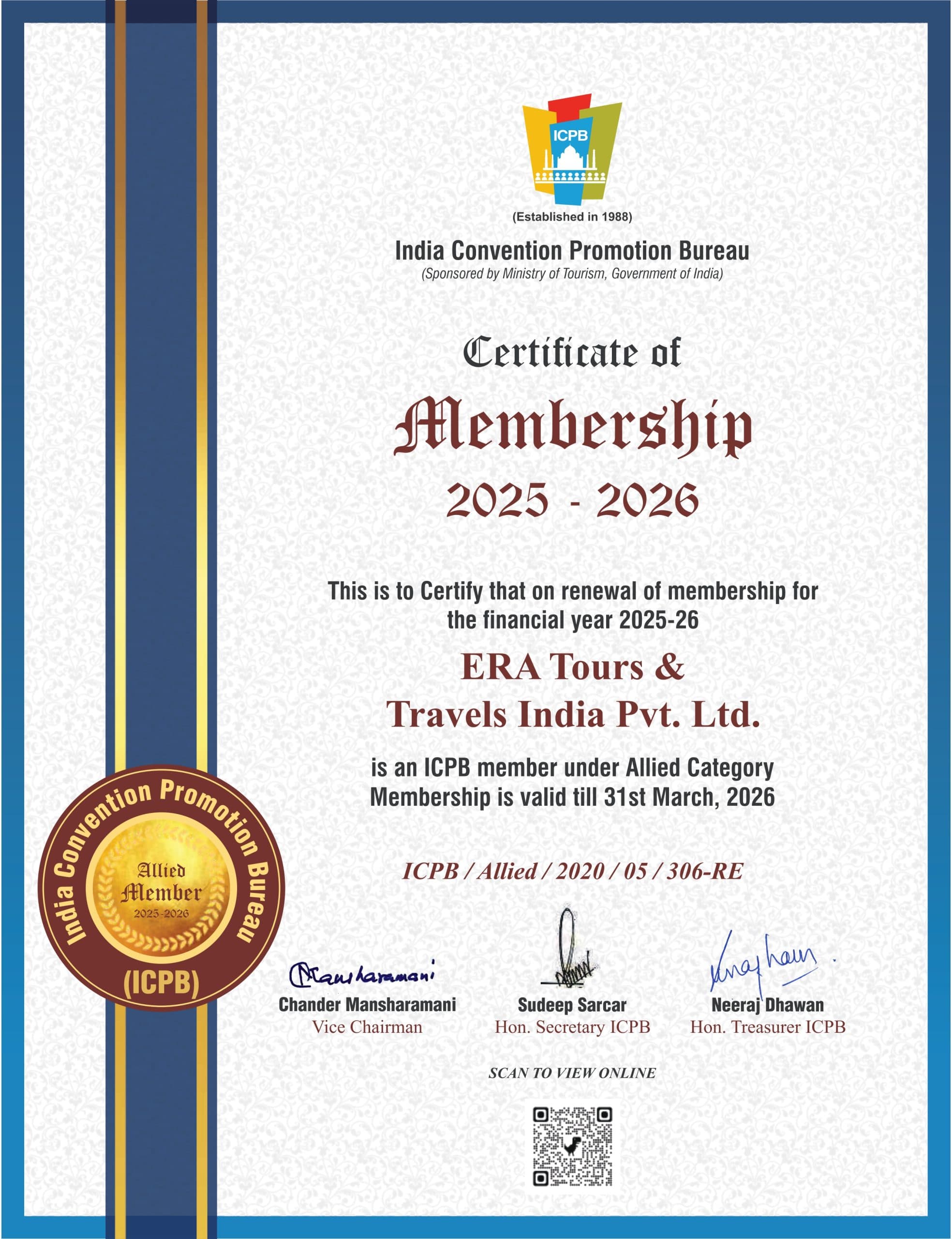 Company Registration — Era Tours & Travels certificate scan